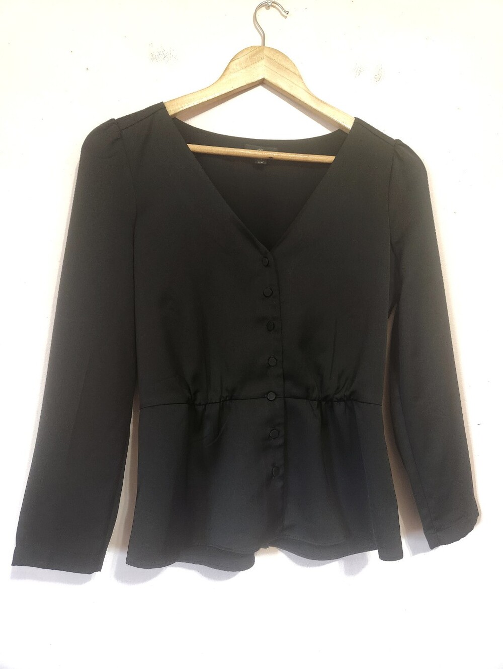 J.Crew Black V-Neck Button-Front Peplum Blouse Size 0 Lined Style K2682 EUC